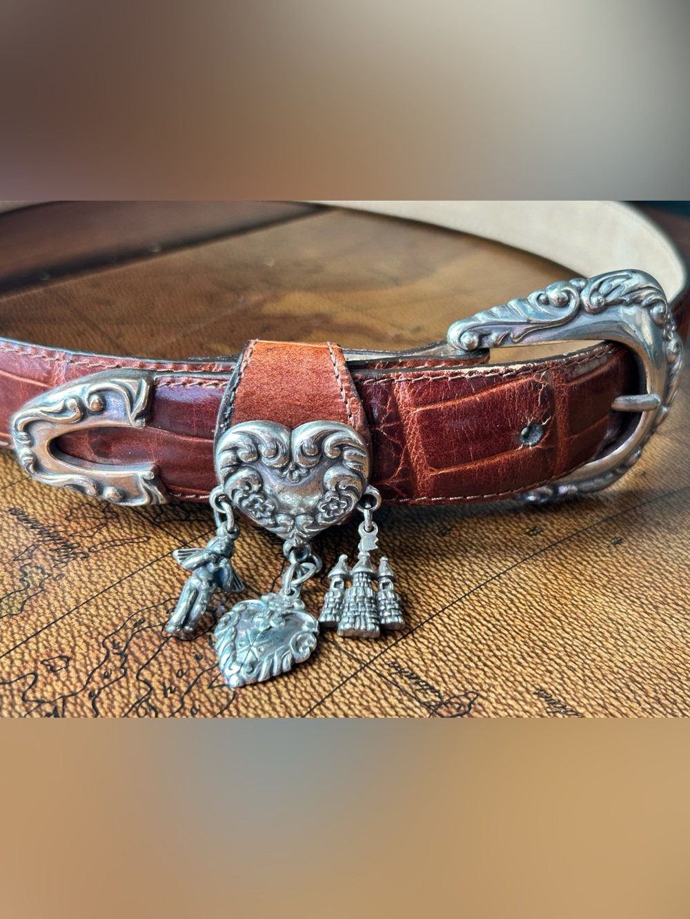 1996 BRIGHTON Belt Brown Croc-Embossed with Stainless Steel Hardware - Picture 2 of 11